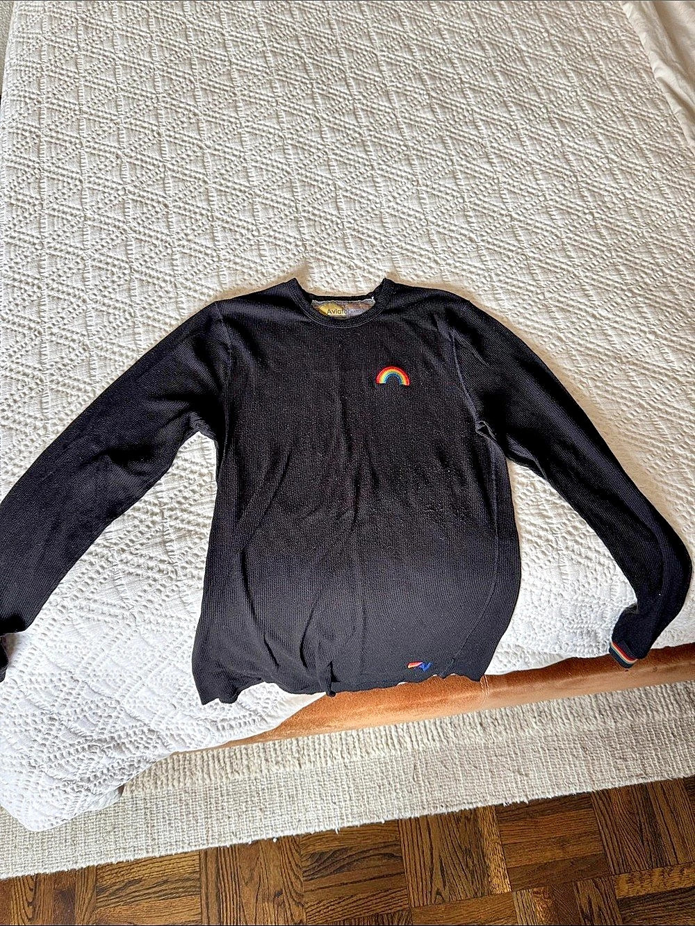 Aviator Nation Single Rainbow Thermal Long Sleeve Tee Black